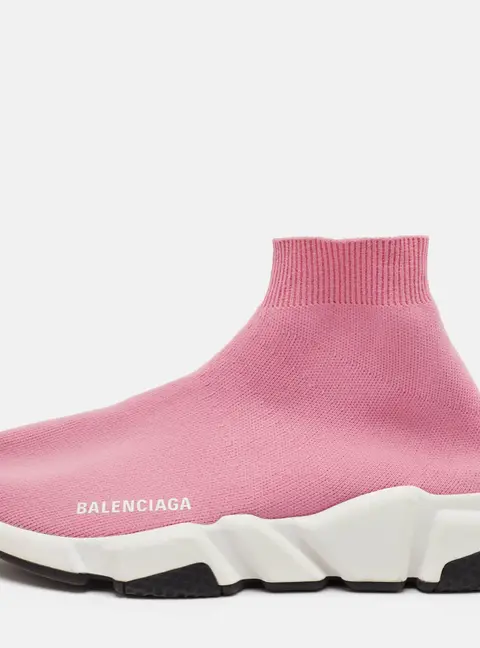 Balenciaga Speed Trainer Size 38 Pink Knit Fabric High Slip On Sneakers