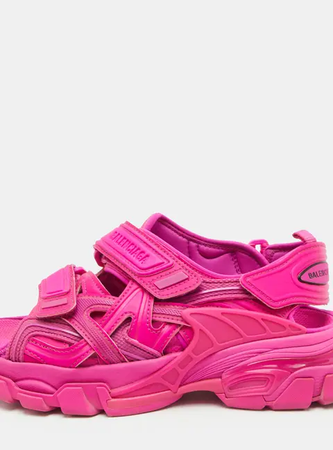 Balenciaga Track Size 37 Pink Bubble Gum Faux Leather and Rubber Ankle Strap Sandals