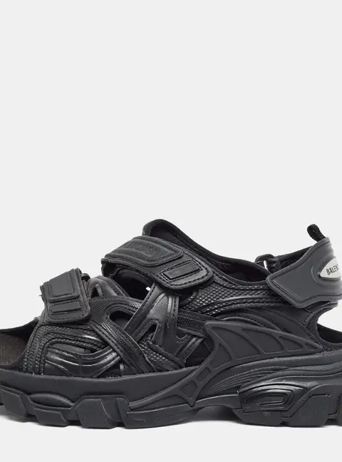 Balenciaga Track Size 37 Black Faux Leather Slingback Sandals