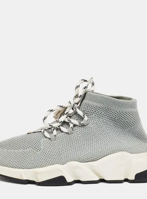 Balenciaga Speed Trainer Size 40 Grey Knit Fabric High Top Sneakers