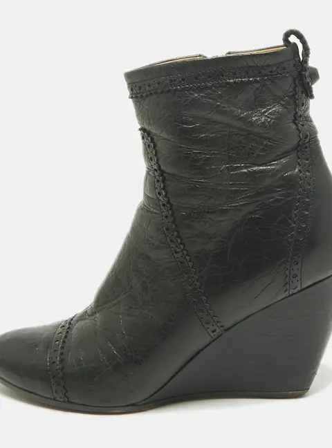 Balenciaga Size 36.5 Black Leather Wedge Ankle Length Boots