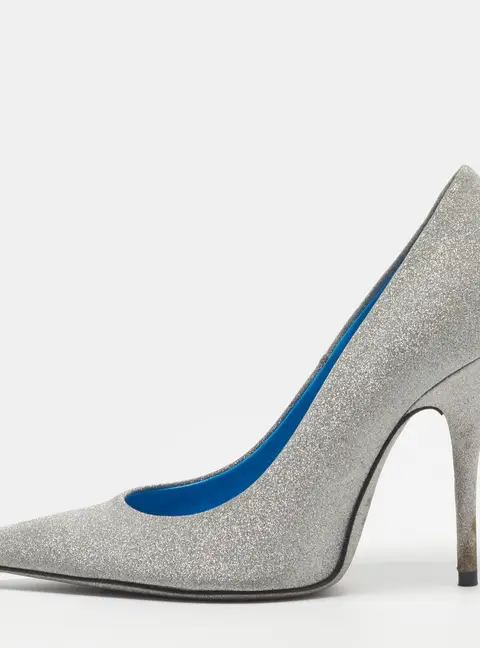 Balenciaga BB Size 37 Silver Glitter Pointed Toe Pumps