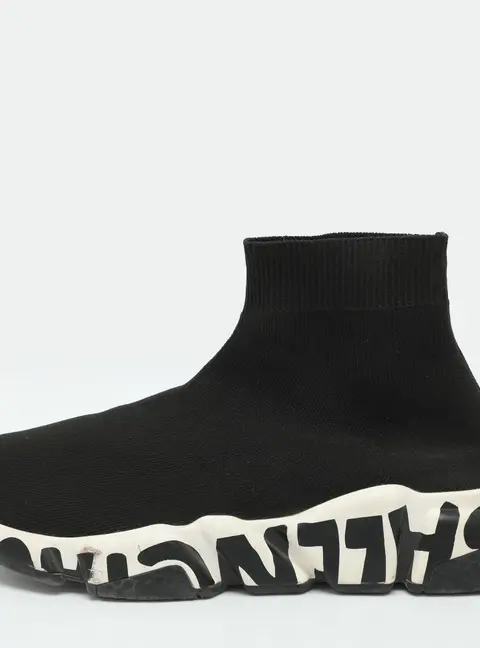 Balenciaga Speed Trainer Size 38 Black Knit Fabric High Top Sneakers