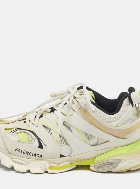 Balenciaga Track Size 41 White/Neon Green Faux Leather and Mesh Lace Up Sneakers