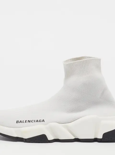 Balenciaga Speed Trainer Size 36 Off White Knit Fabric Slip On Sneakers