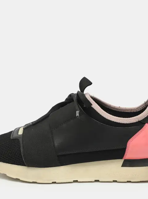 Balenciaga Race Runner Size 37 Black Leather, Mesh and Suede Lace Up Sneakers