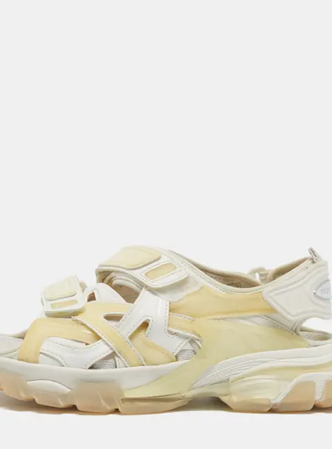 Balenciaga Track Size 39 White Faux Leather and Rubber Flat Sandals