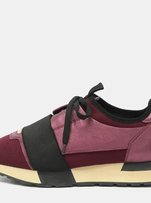 Balenciaga Race Runner Size 37 Burgundy/Black Fabric and Leather Low Top Sneakers