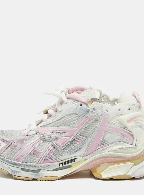 Balenciaga Runner Size 38 Pink/White Faux Leather and Mesh Lace Up Sneakers