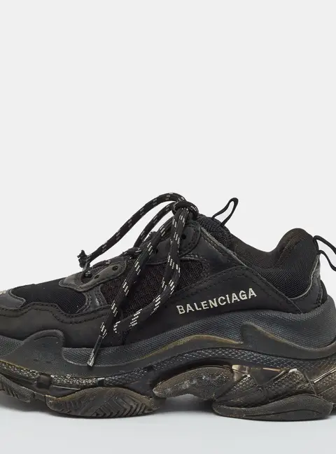 Balenciaga Track Size 35 Black Faux Leather and Mesh Lace Up Sneakers