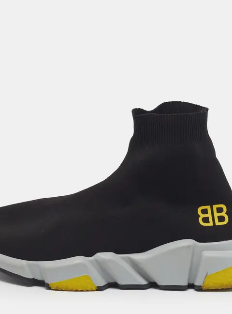 Balenciaga Speed Trainer Size 39 Black Knit Fabric High Top Sneakers