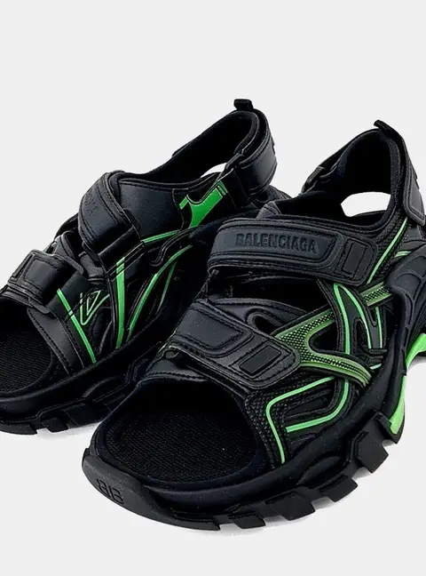 Balenciaga Black, Green Nylon, Rubber Track Sandals EU 34
