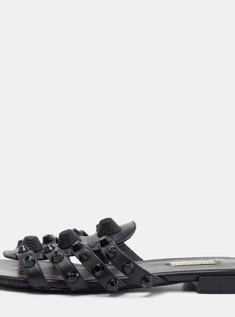 Balenciaga Arena Studded Size 39 Black Leather Flat Sandals