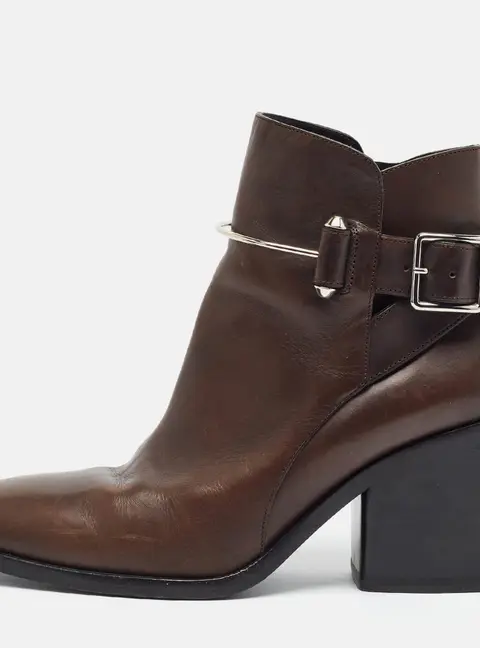 Balenciaga Size 40 Brown Leather Buckle Ankle Boots