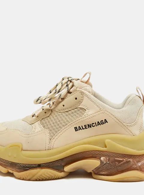 Balenciaga Triple S Clear Size 39 Cream Mesh and Nubuck Leather Lace Up Sneakers