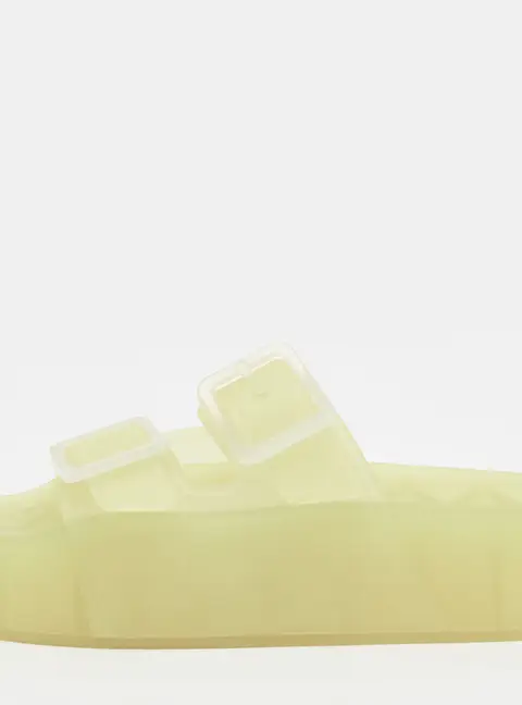 Balenciaga Mallorca Size 38 Light Yellow Rubber Buckle Platform Slide Sandals