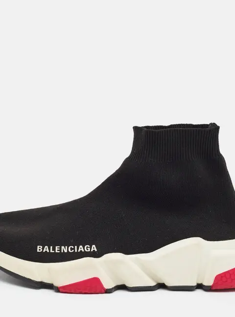 Balenciaga Speed Trainer Size 37 Black Knit Fabric High Top Sneakers