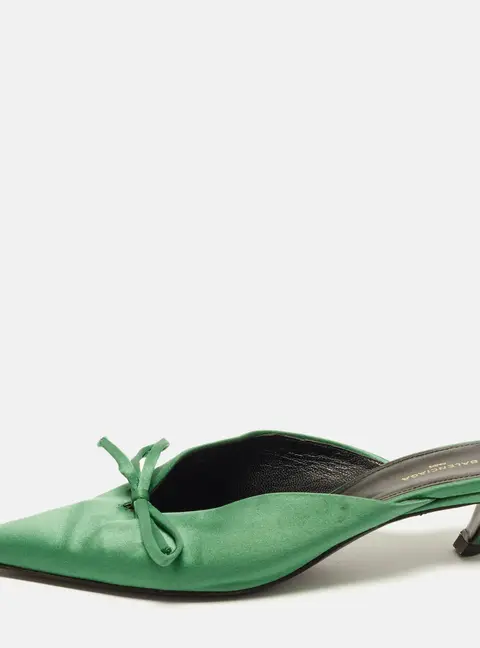 Balenciaga Knife Size 35.5 Green Satin Bow Pointed Toe Mules