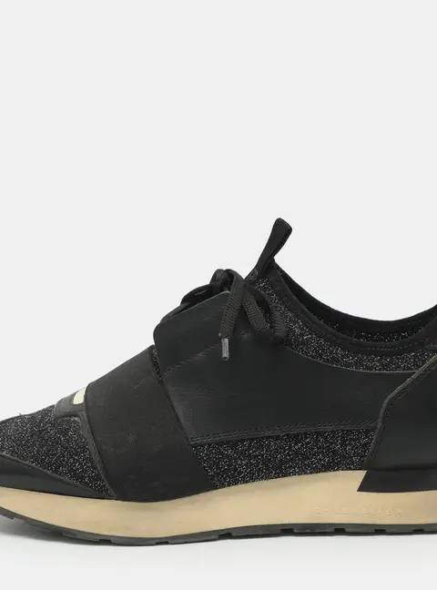 Balenciaga Race Runner Size 40 Black Lurex Fabric And Leather Sneakers