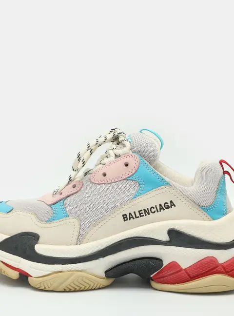 Balenciaga Triple S Size 39 White/Teal Mesh and Nubuck Leather Lace Up Sneakers