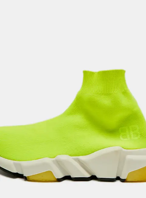 Balenciaga Speed Trainer Size 36 Neon Yellow Knit Fabric High Top Sneakers