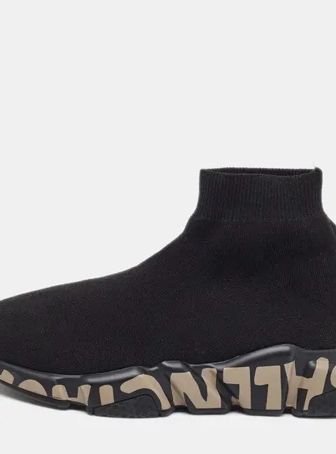 Balenciaga Speed Trainer Size 38 Black Knit Fabric High Top Sneakers