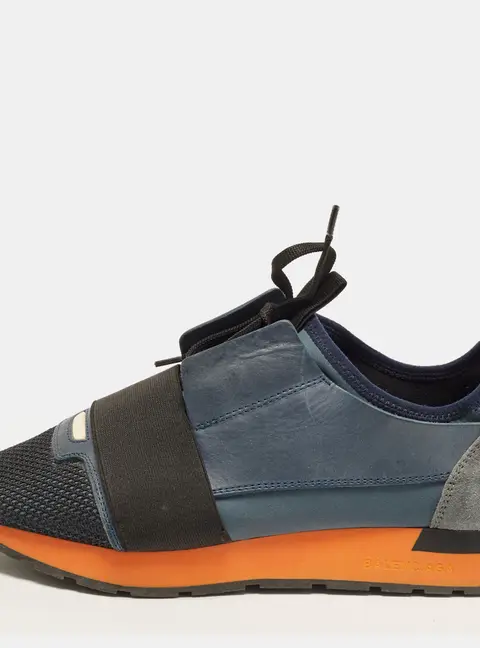 Balenciaga Race Runner Size 40 Blue/Black Leather and Mesh Low Top Sneakers