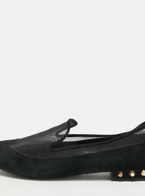 Balenciaga Size 39 Black Mesh and Suede Studded Ballet Flats