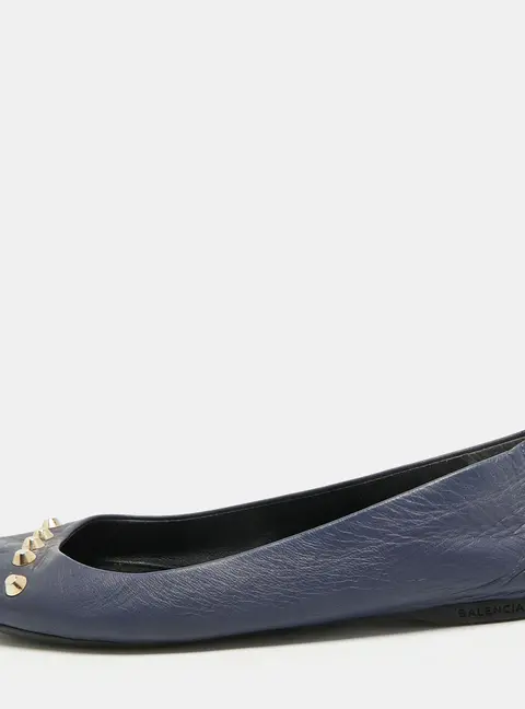 Balenciaga Size 38 Navy Blue Leather Studded Ballet Flats