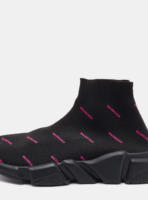 Balenciaga Speed Logo Size 37 Black Knit Fabric High Slip On Sneakers