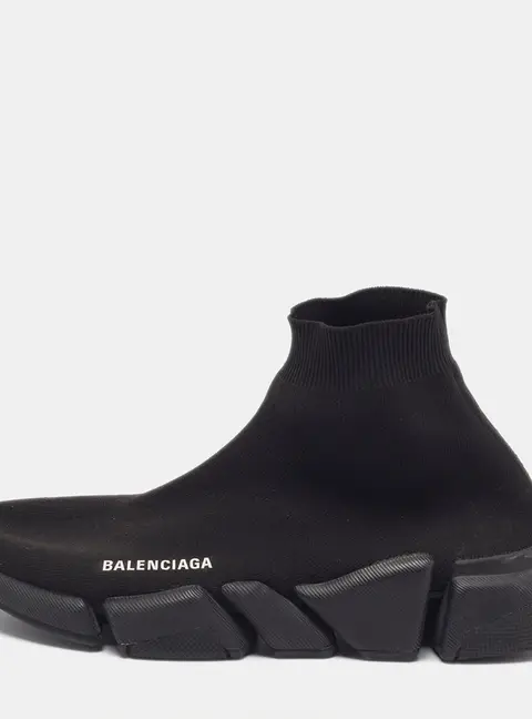 Balenciaga Speed 2.0 Size 41 Black Knit Fabric Slip On Sneakers