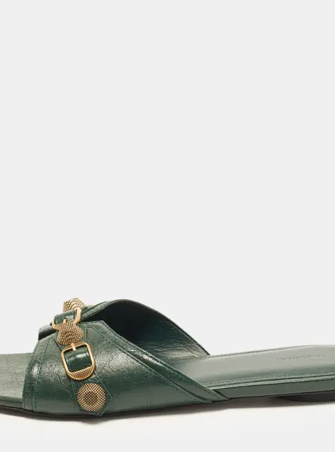 Balenciaga Le Cagole Size 40 Green Leather Flat Sandals