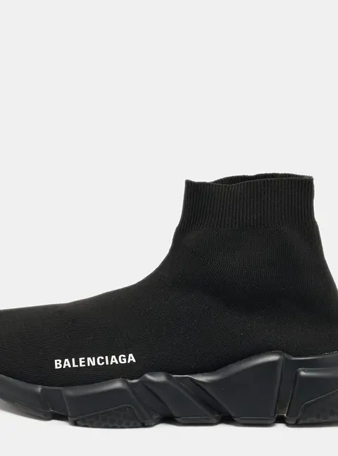 Balenciaga Speed Trainer Size 39 Black Knit Fabric High Top Sneakers