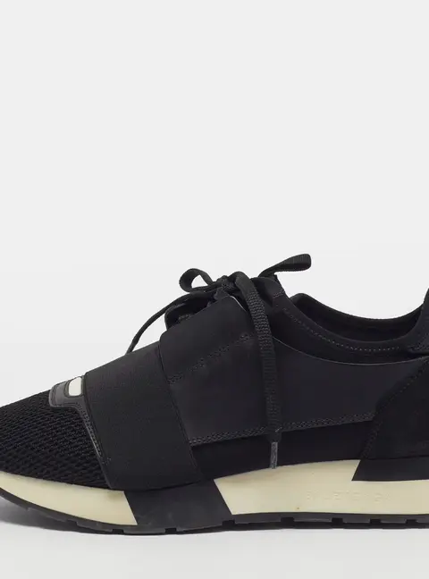 Balenciaga Race Runner Size 37 Black Leather and Mesh Low Top Sneakers