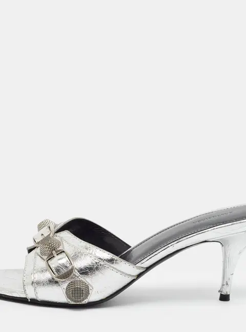 Balenciaga Le Cagole Size 36 Silver Leather Slide Sandals