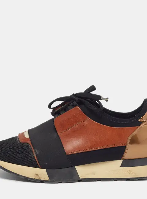 Balenciaga Race Runner Size 38 Tricolor Leather and Mesh Low Top Sneakers