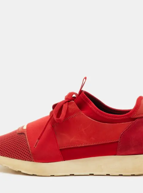 Balenciaga Race Runner Size 40 Red Leather, Mesh and Neoprene Low Top Sneakers
