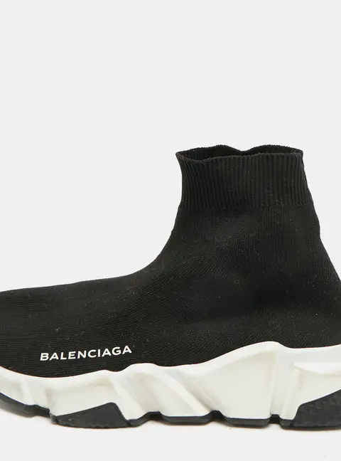 Balenciaga Speed Trainer Size 35 Black Knit Fabric High Top Sneakers