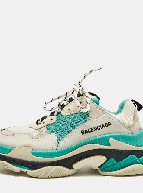 Balenciaga Triple S Size 39 White/Teal Mesh and Nubuck Leather Lace Up Sneakers