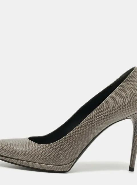 Balenciaga Walgo Taupe L S Size 41 Grey Lizard Embossed Leather Pumps
