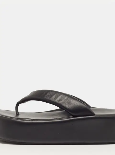 Balenciaga Size 37 Black Leather Platform Thong Sandals