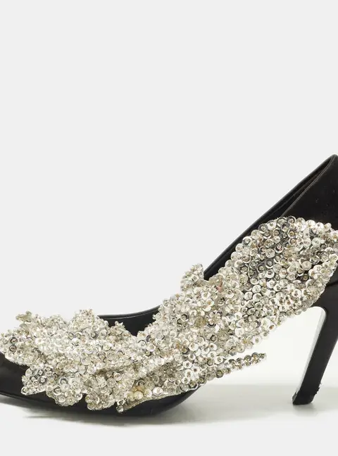 Balenciaga Talon Slash Size 36 Black/Silver Satin Pumps