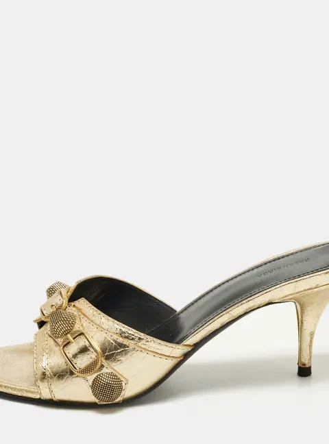Balenciaga Le Cagole Size 36 Gold Leather Slide Sandals