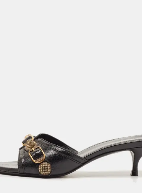 Balenciaga Le Cagole Size 36 Black Leather Studded Slide Sandals