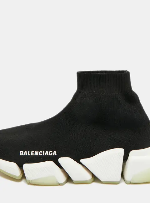 Balenciaga Speed Trainer Size 37 Black Knit Fabric Slip On Sneakers
