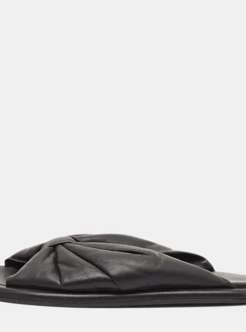 Balenciaga Size 37 Black Leather Flat Slides