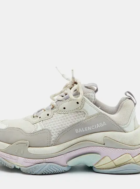 Balenciaga Triple S Size 38 Grey/Off White Faux Leather and Mesh Lace Up Sneakers