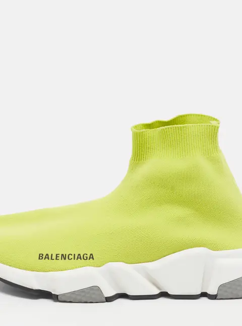 Balenciaga Speed Trainer Size 39 Neon Green Knit Fabric High Top Sneakers