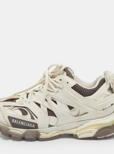 Balenciaga Track Size 39 White/Brown Faux Leather and Mesh Lace Up Sneakers