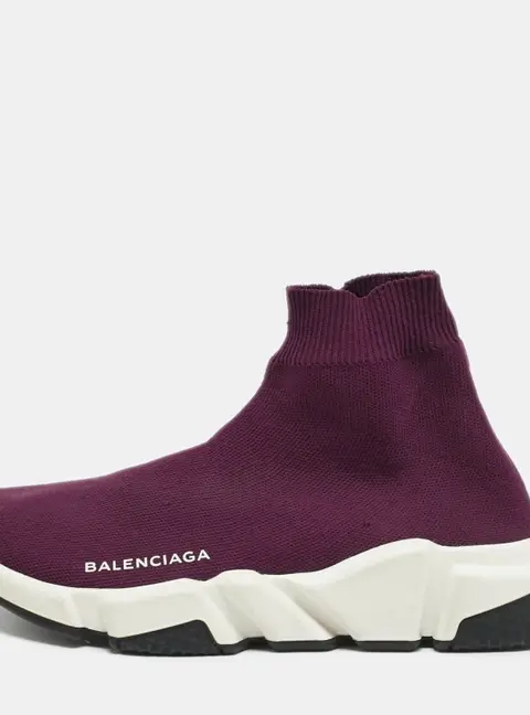 Balenciaga Speed Trainer Size 38 Burgundy Knit Fabric High Top Sneakers
